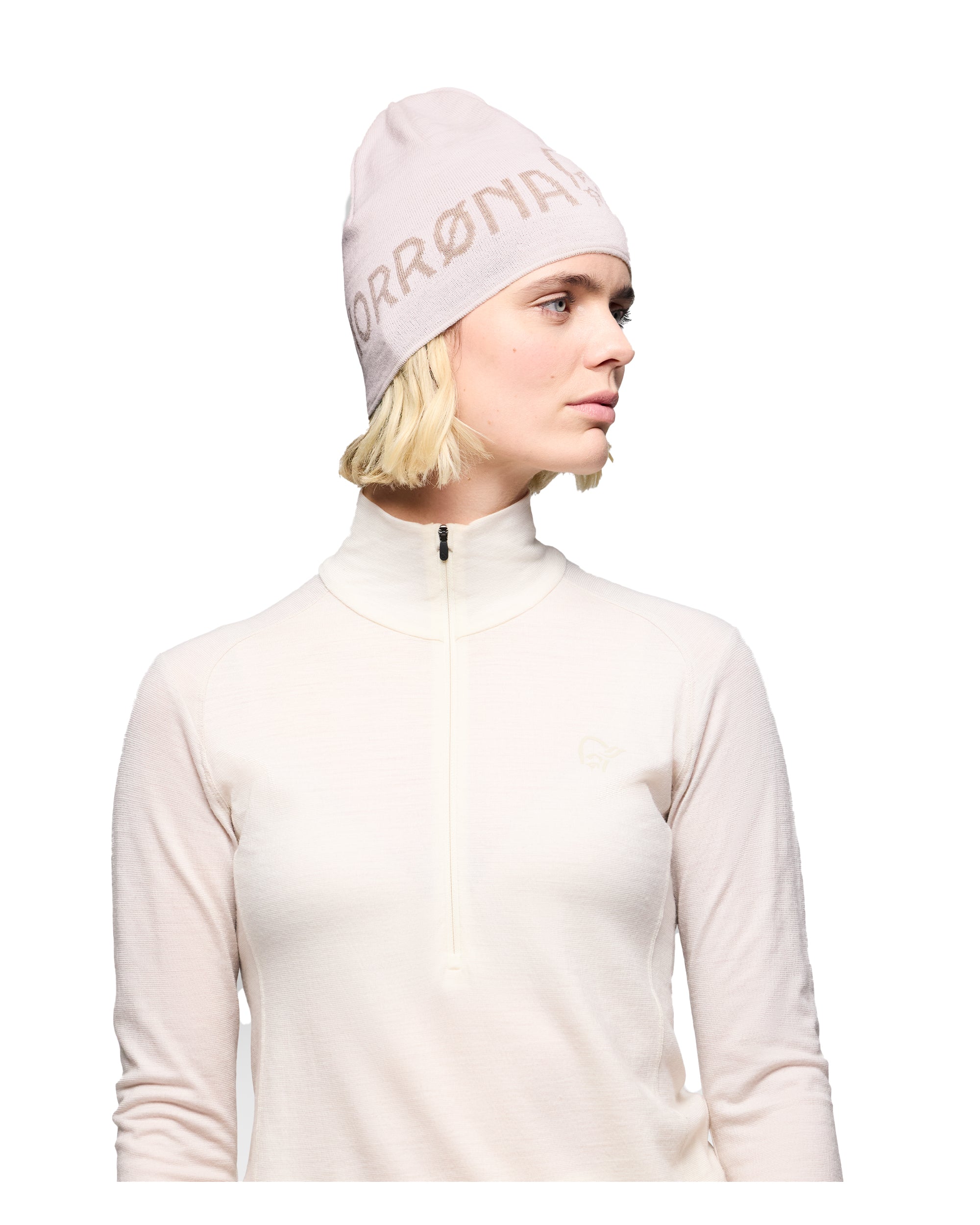 /29 Light MerinoUll Logo Beanie - Oatmeal