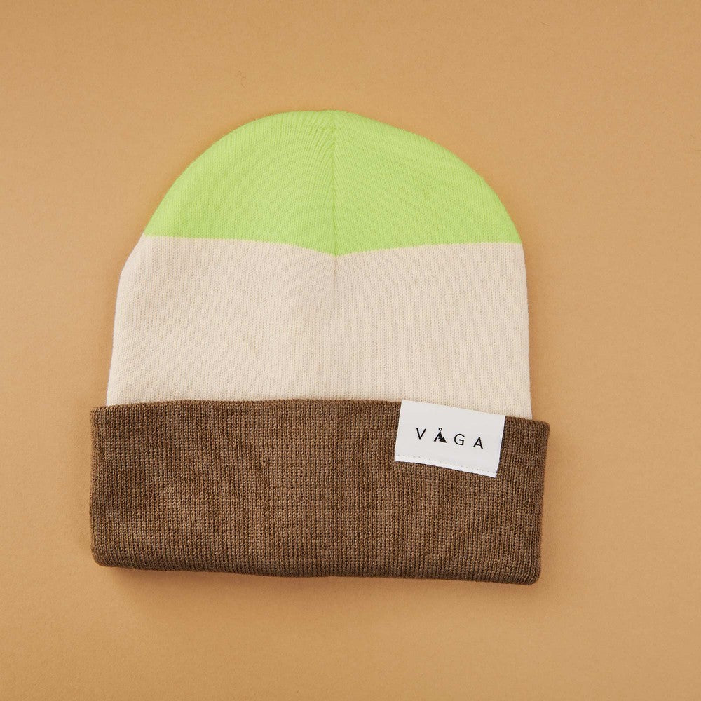 Casual Beanie - Taupe/Grey/Navy/Neon Yellow