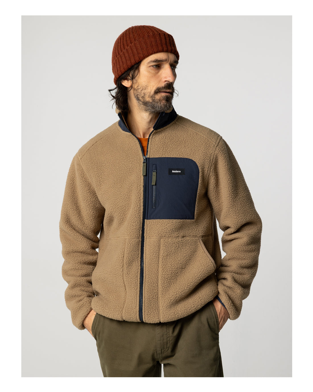 Bolster Fleece Full Zip Jacket Mens - Buckwheat/Navy