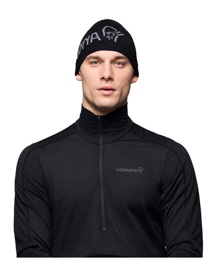 /29 Light MerinoUll Logo Beanie - Caviar Melange