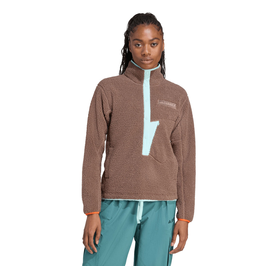 Xploric Pile Snap Fleece Womens - Earth Strata/Semi Flash Aqua