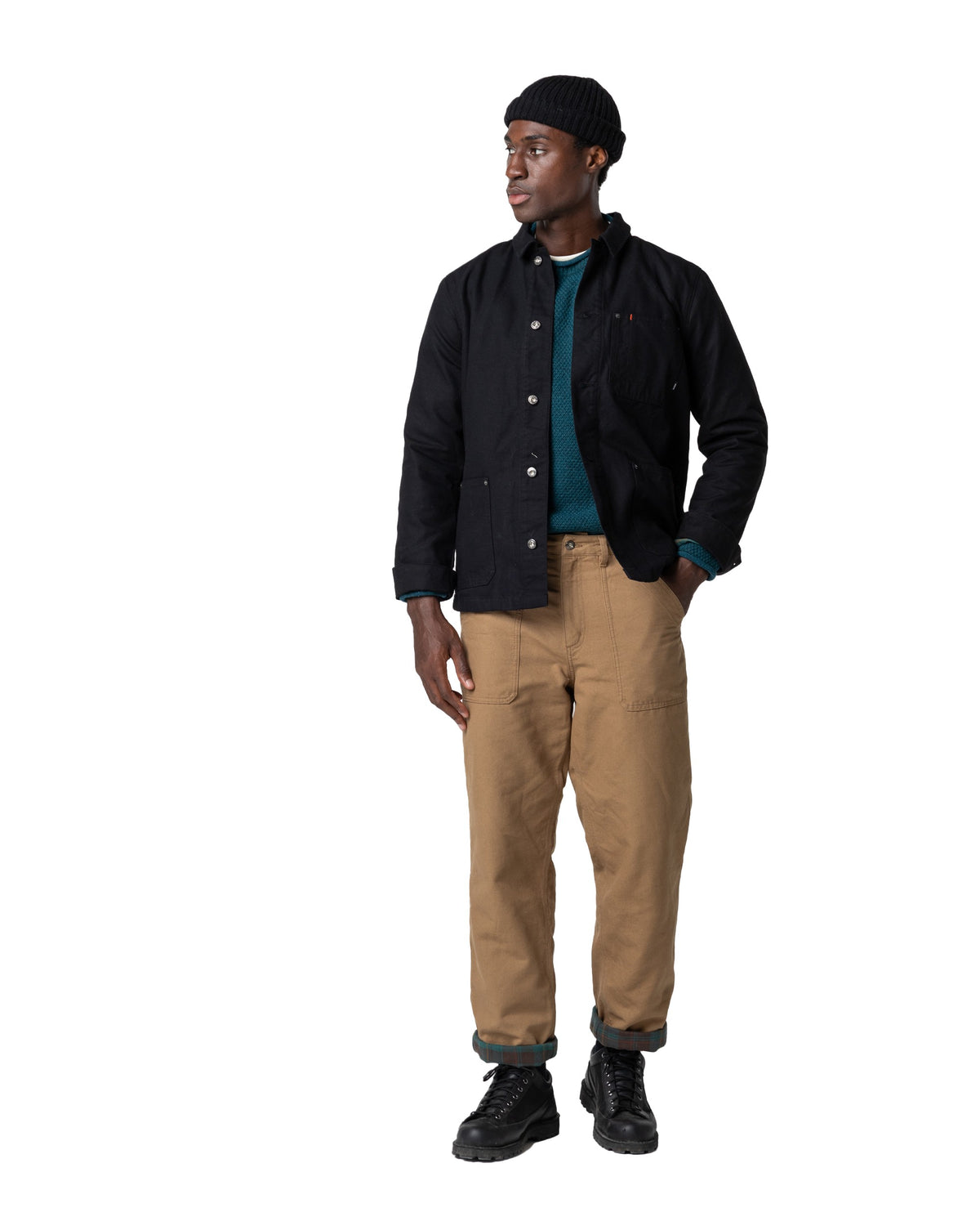 Basset Flannel Lined Jacket Mens - Black/Deep Sea Check