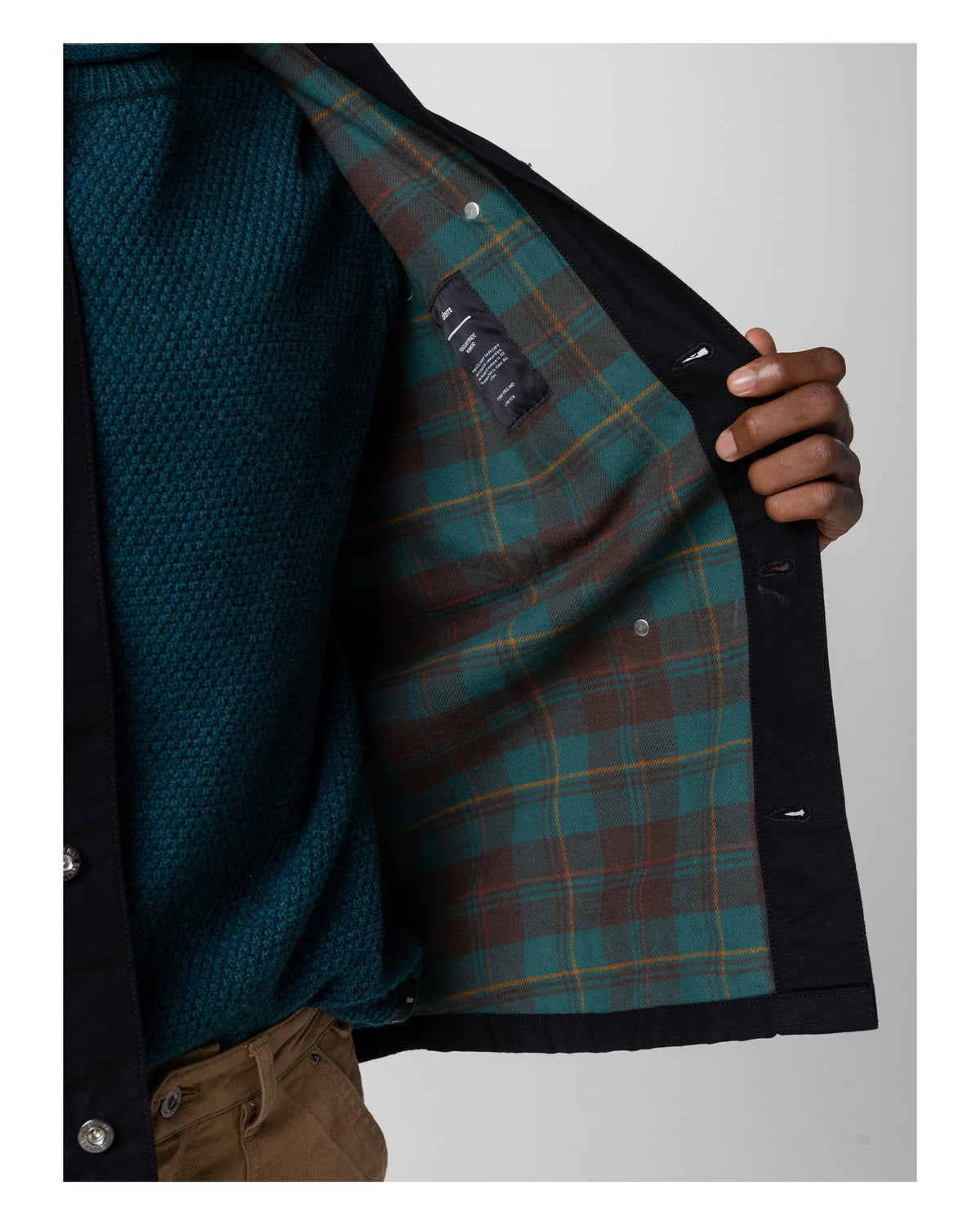 Basset Flannel Lined Jacket Mens - Black/Deep Sea Check