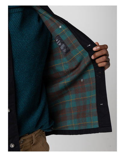 Basset Flannel Lined Jacket Mens - Black/Deep Sea Check