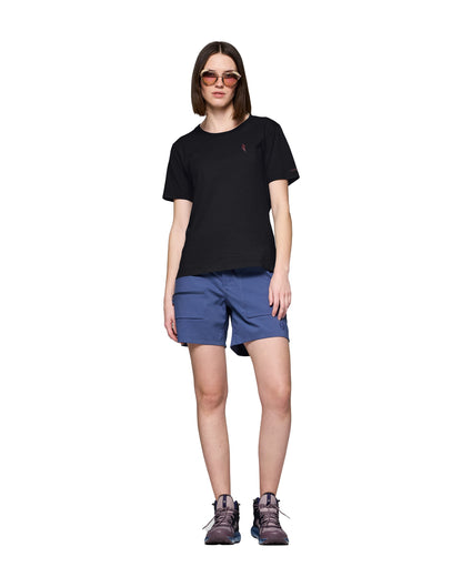 /29 Cotton Activity Embroidery T-Shirt Womens - Caviar Black